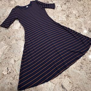 Old Navy Fit and Flare Dress in Navy and Orange Stripes